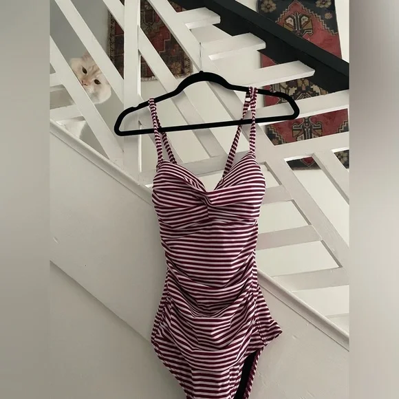 Retro Striped One Piece Swim Suit - Picture 2 of 7